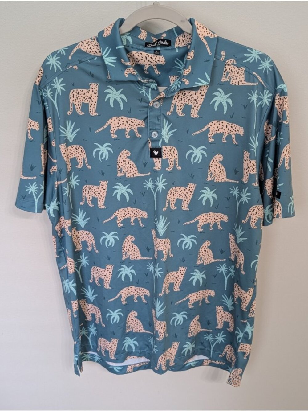 Bad Birdie Hit The Lynx Polo Cheetah Shirt Men Short Sleeve Golf Stretch L